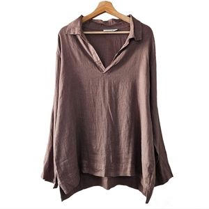 Chico's 100% Linen Brown Split Neck Top
